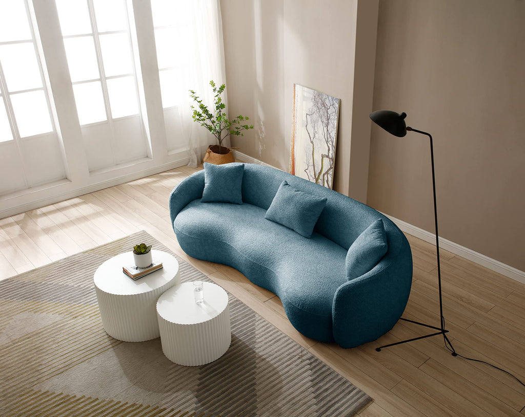 Boucle Curved Sofa, 93.6", 4-Seater, Upholstered, Solid Wood, Luxury, Cloud