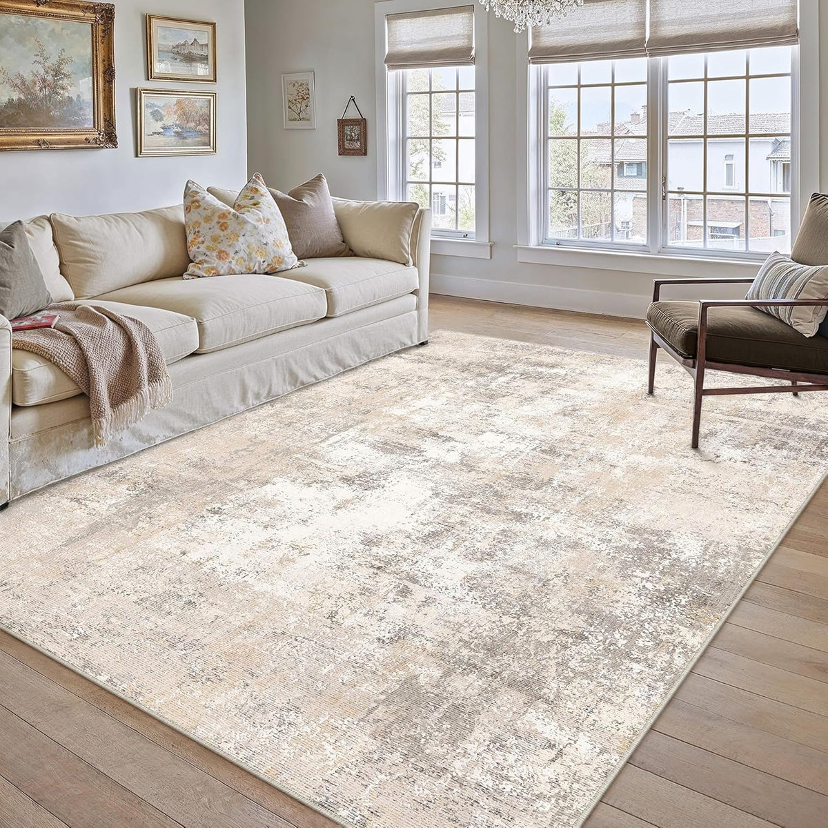 8x10 Beige Grey Abstract Area Rug