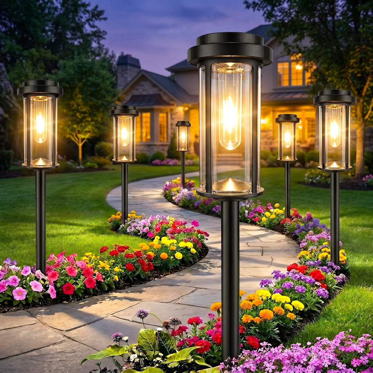12 Pack Solar Lights Outdoor, 21" Solar Pathway Lights Auto On/Off Waterproof Garden Lights for Path, Yard, Walkway