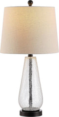 Naila Modern Contemporary Farmhouse Clear Glass 26-inch Bedroom Living Room Home Office Desk Nightstand Table Lamp
