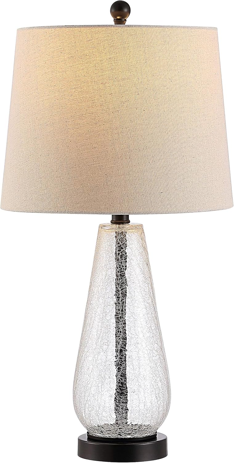 Naila Modern Contemporary Farmhouse Clear Glass 26-inch Bedroom Living Room Home Office Desk Nightstand Table Lamp