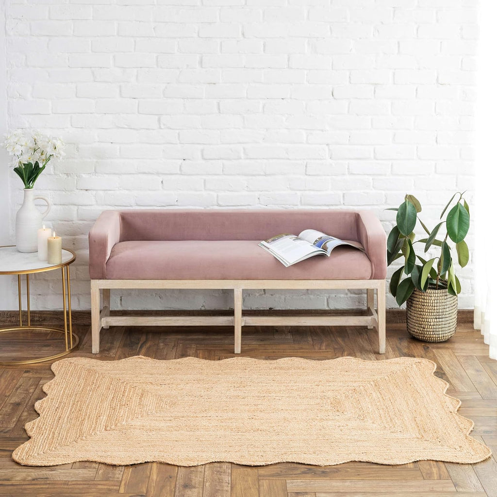 Scalloped Jute Rug, Handwoven Natural Fiber Small entryway Rug Farmhouse Area Rug, Natural