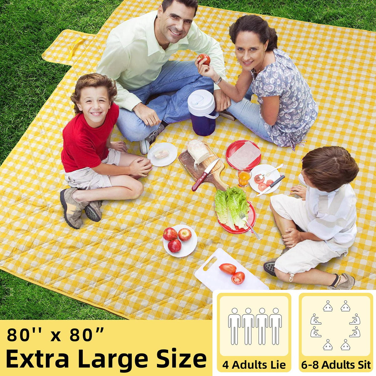 Extra Large Picnic Blankets, 80''x80'' Washable Waterproof Foldable Oversized Compact Picnic Mat for Spring Summer