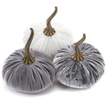Set of 3 Velvet 6.25 Inch Pumpkins, silver platinumn accent decor, elegant luxe tablescape, tiered tray decor, cozy