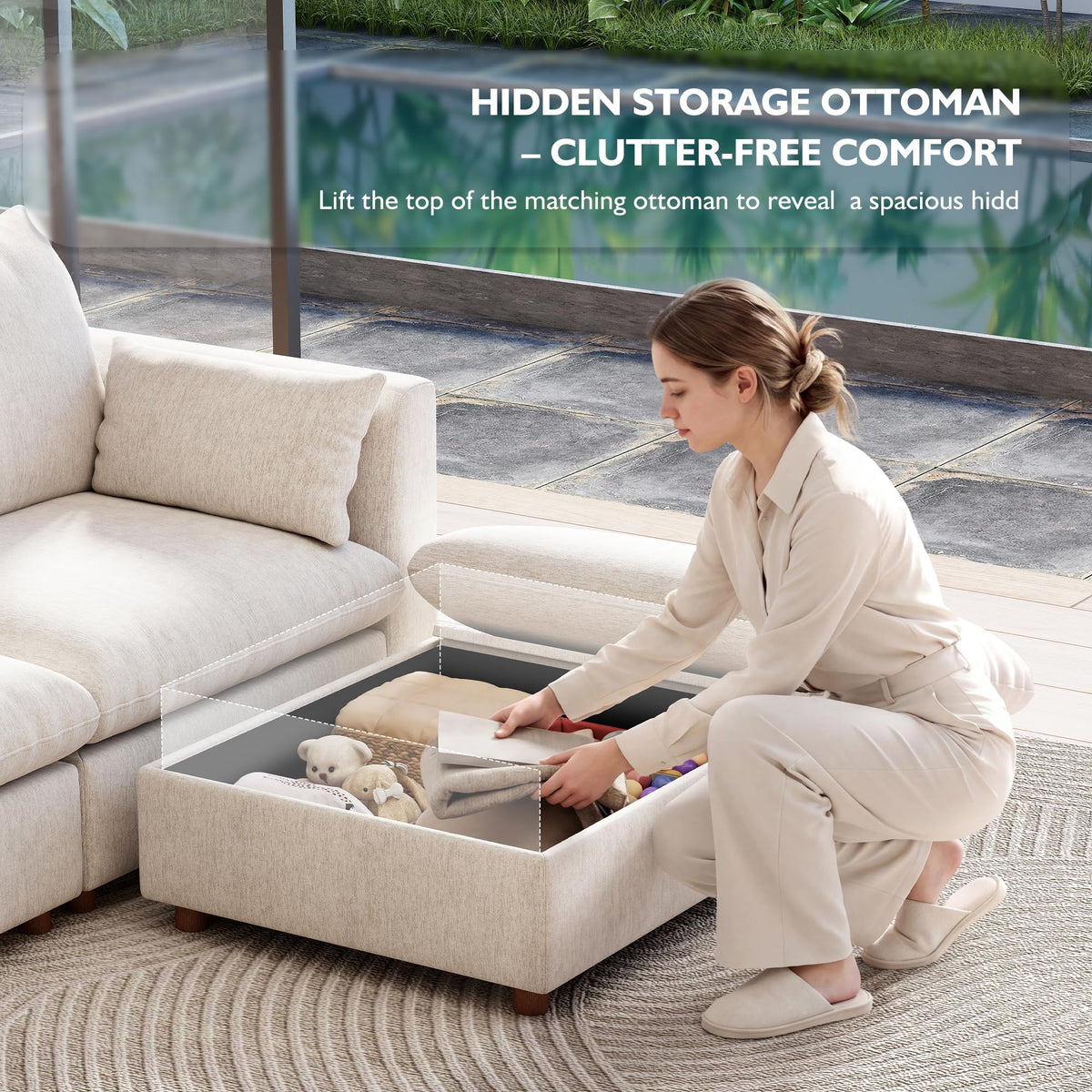 117" Oversized Modular Sectional Sofa, Modern Cloud Couch with 3 Storage Ottoman, 6-Seat Comfy Chenille Deep Seat