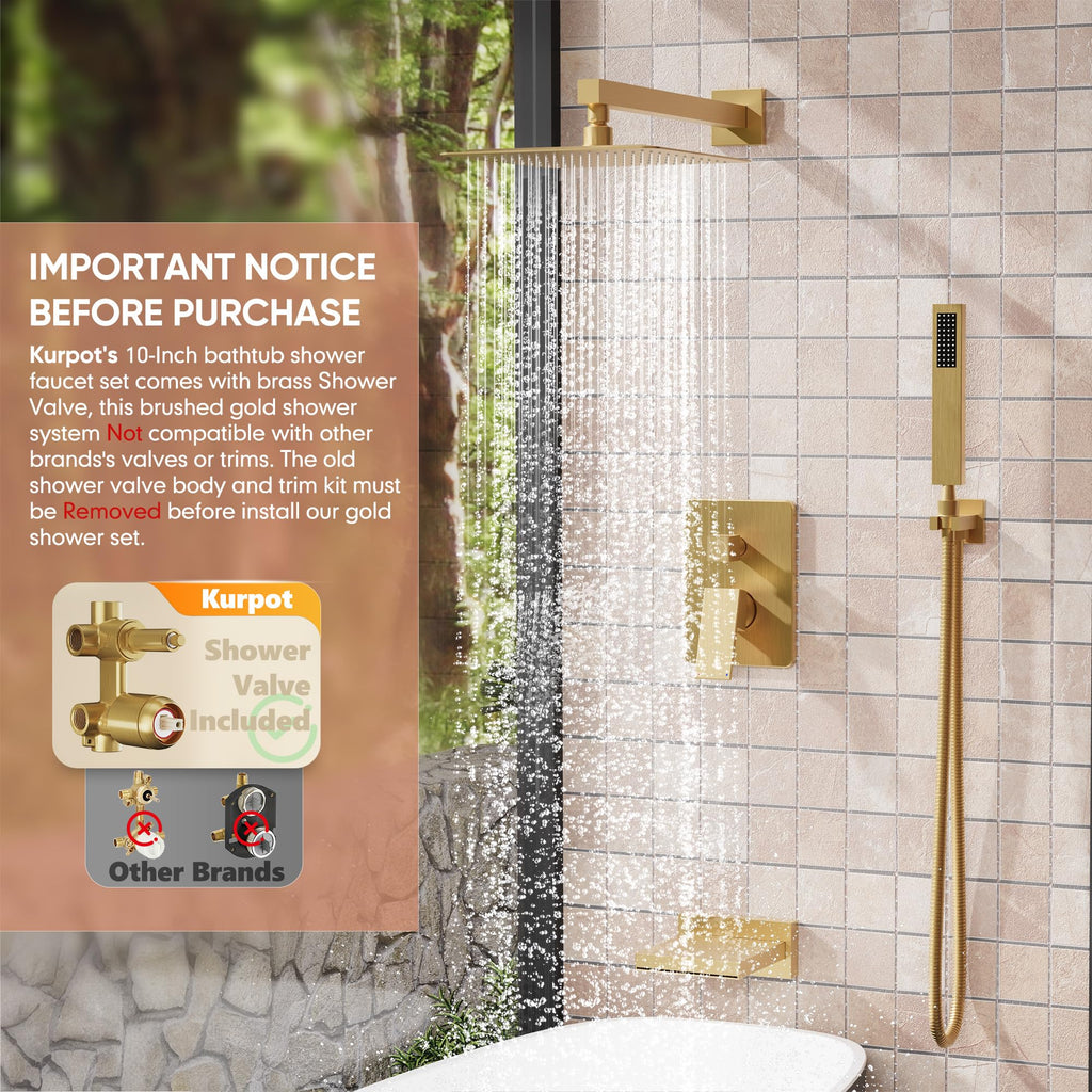 Brushed Gold Shower System, Gold Shower Faucet Set with Tub Spout