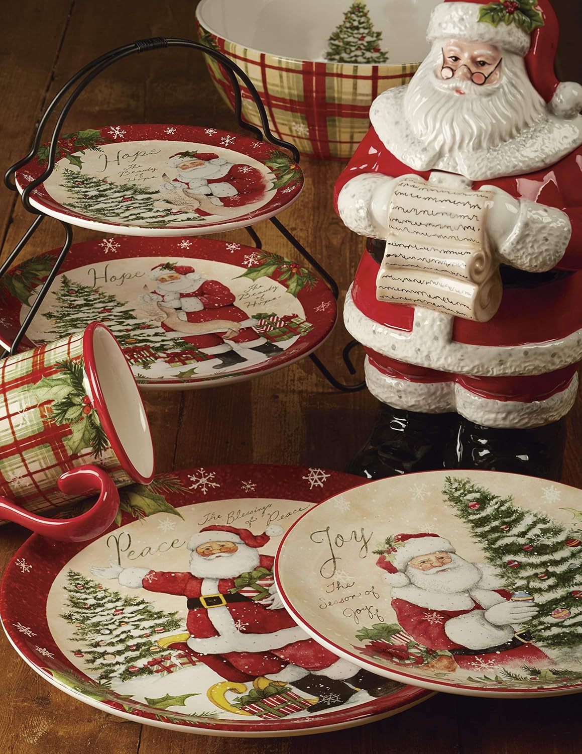 Holiday Wishes 16 piece Dinnerware Set, Set of 4, One Size, Mulicolored & Holiday Wishes Oval Platter, 16.5" x 12.25"