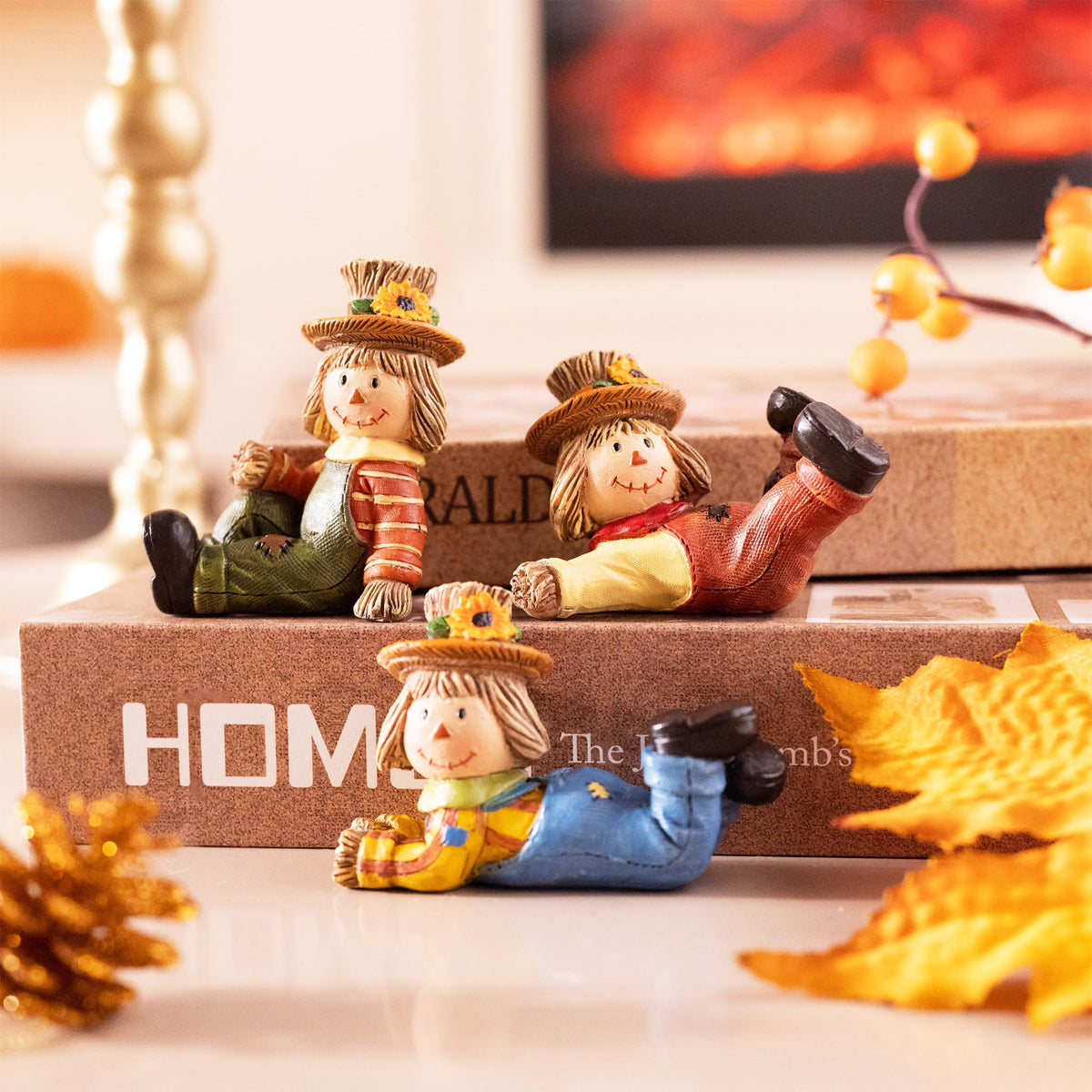 Scarecrow Fall Decorations, 3 Pcs Fall Decor for Table Indoor Outdoor, Resin Thanksgiving Decorations Garden