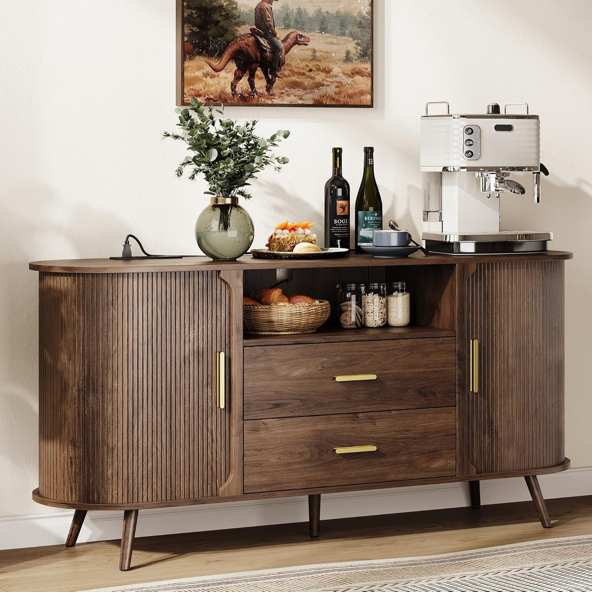 60" Sideboard Buffet Cabinet with Storage, Sliding Door & Adjustable Shelf