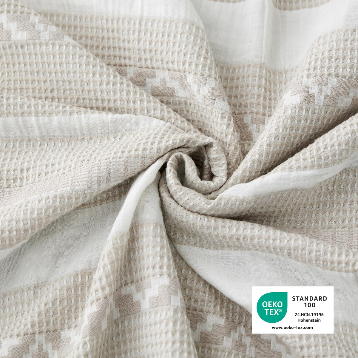 PureWoven Boho Striped Cotton Waffle Duvet Cover Set, Queen, Linen
