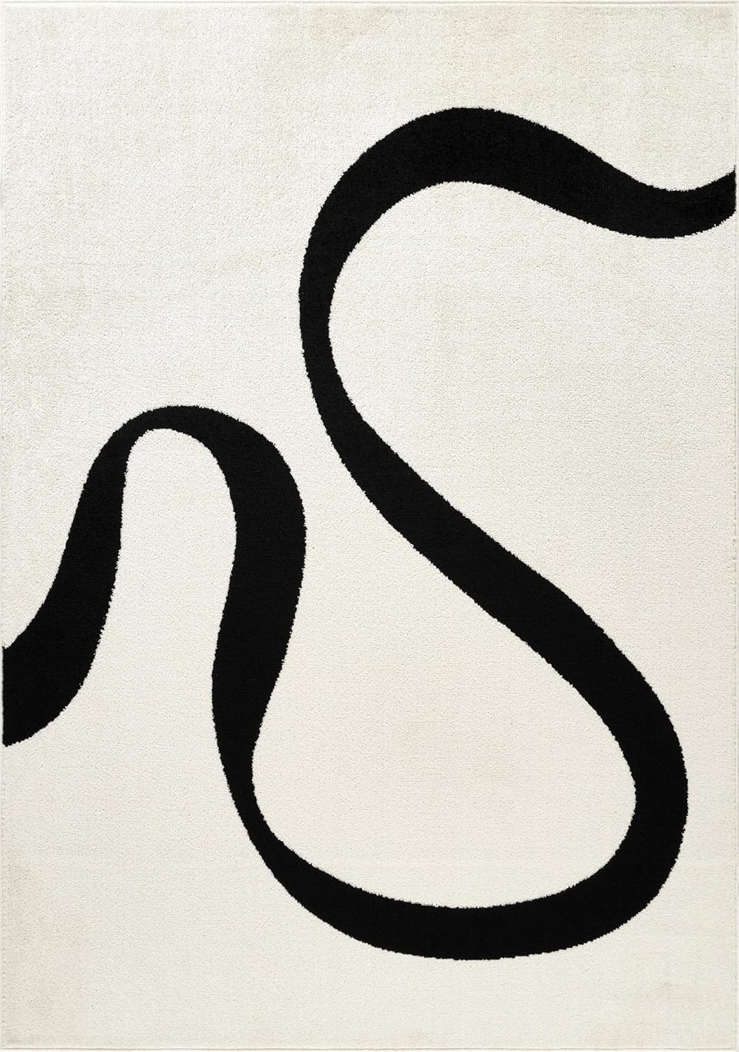 Black and Cream Area Rug | White Abstract Swirl Wave Carpet | Beige/Ivory Geometric Wave Design |