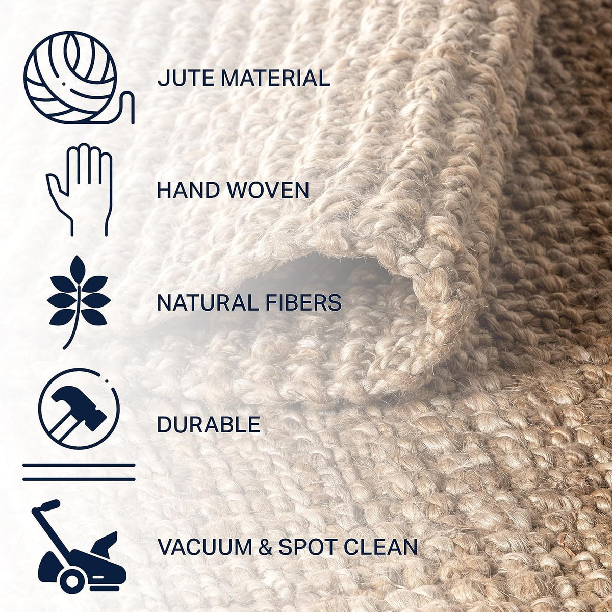 Pata Hand Woven Chunky Jute Natural Area Rug, Bohemian, Rustic, Cottage, Easy-Cleaning
