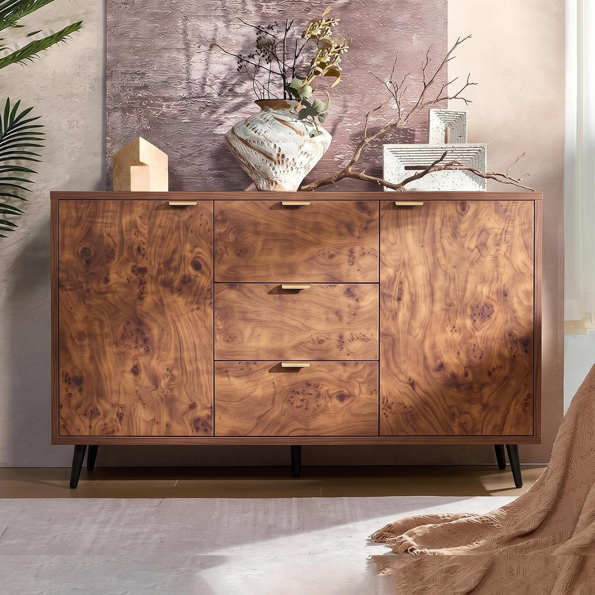 Buffet Cabinet with Drawers and Storage, 51.2 in Large Sideboard Buffet Credenza Storage Cabinet with Shelves and
