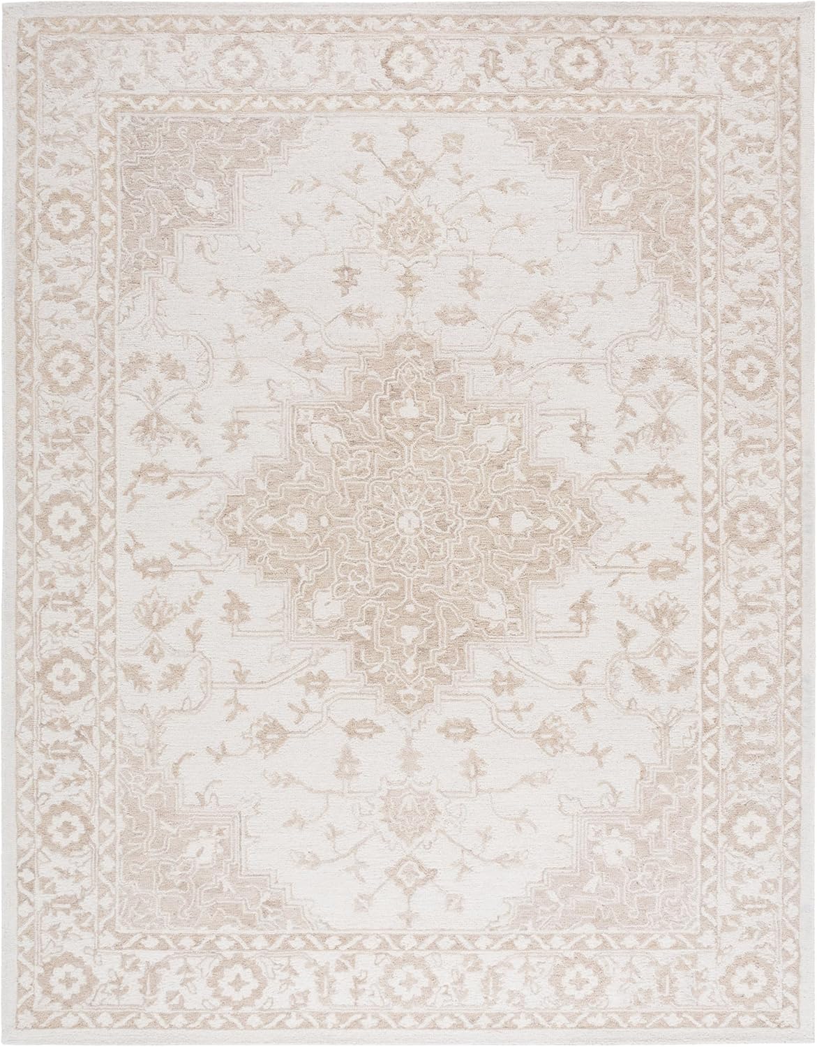 Area Rug - Metro - Large - Beige & Ivory, Handmade Wool, Oriental Medallion Design