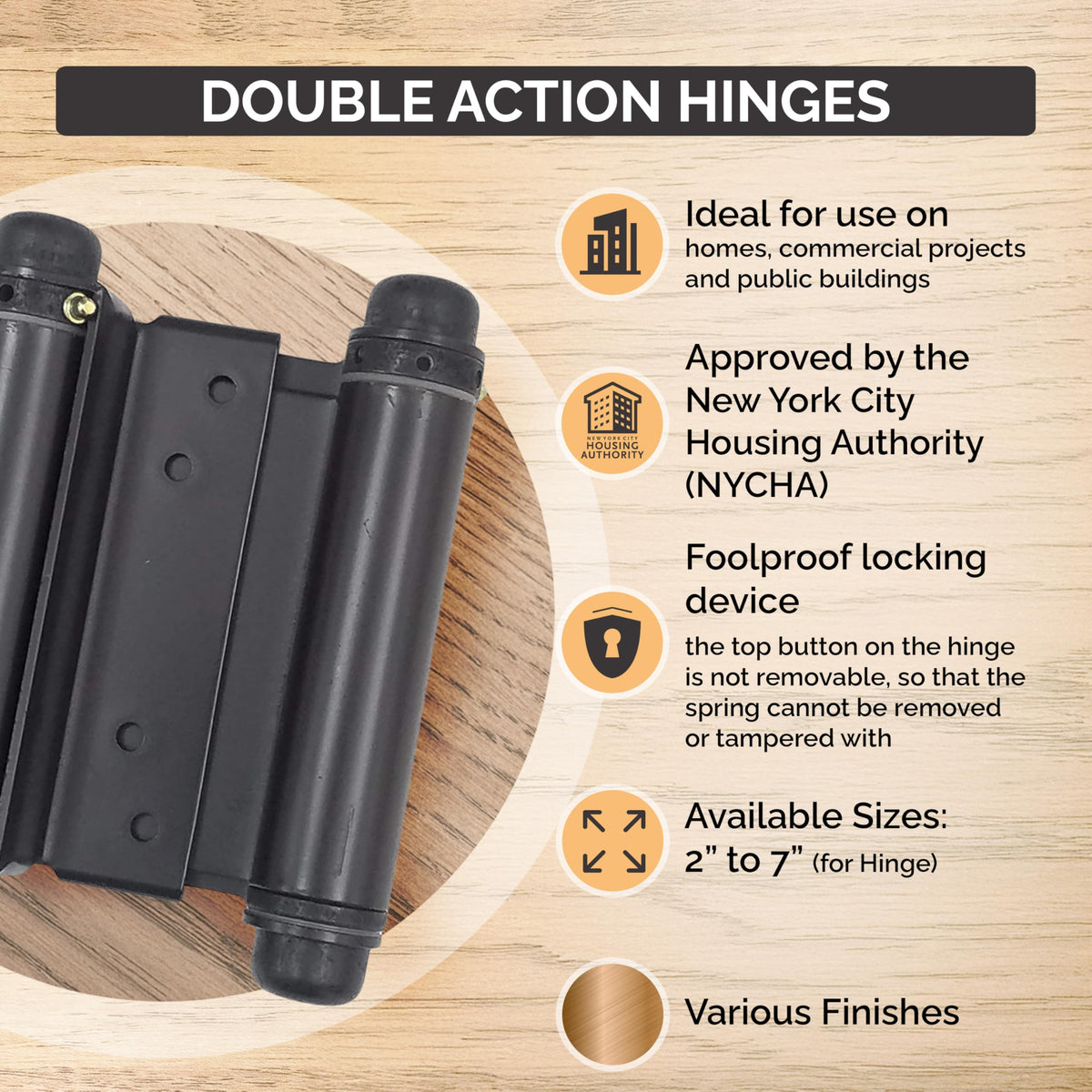 Self Closing Double Action Spring Hinge Saloon Brass 6 Inch