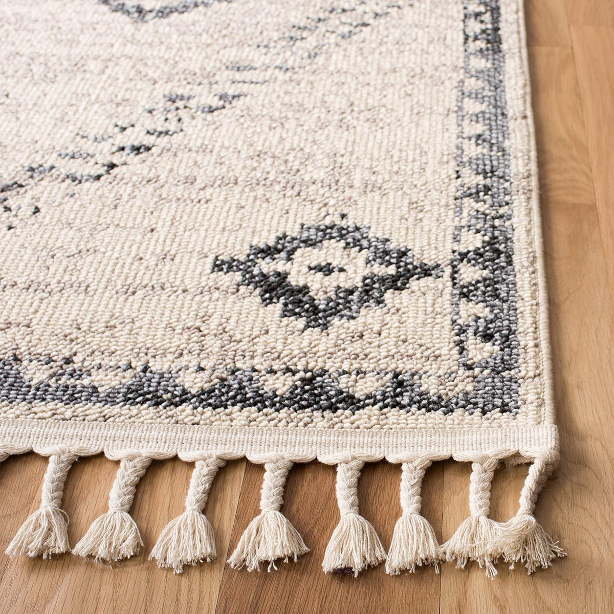Marrakech Collection Accent Rug - 4' x 6', Ivory & Grey, Handmade Moroccan Boho Tribal Tassel, Ideal for High Traffic