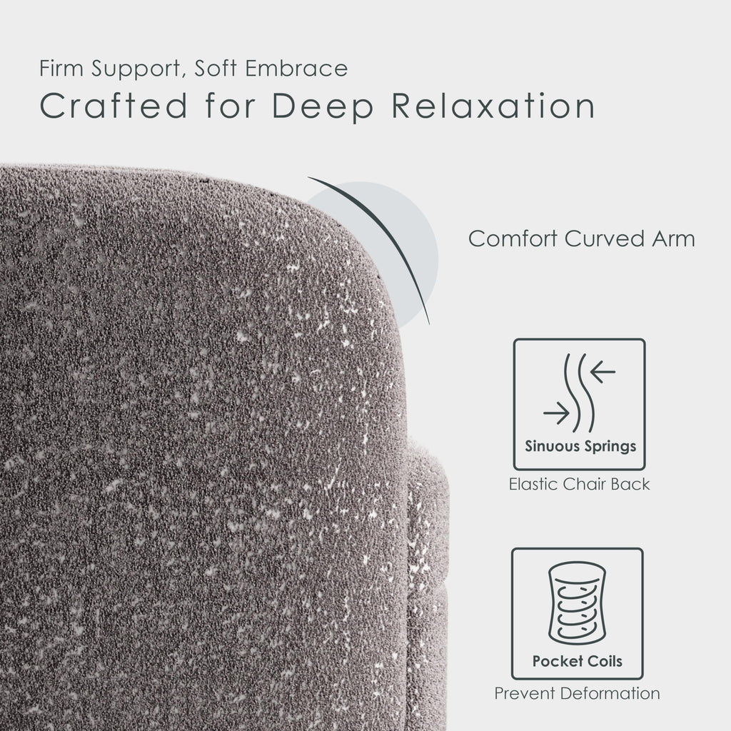 Nimiane Modern Boucle Sofa Couch with Curved Arms and Wooden Legs, Comfy Fabric Upholstered 3 Seater Couch, Charcoal