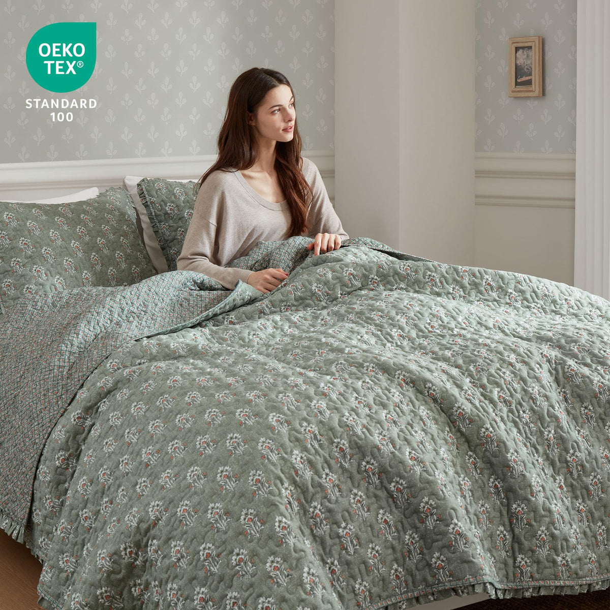 Vintage Floral Quilt Set, 3PC Reversible Bedding Set