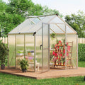 6x6 ft Walk-in Greenhouse, Polycarbonate Panels with Reinforced Aluminum Frame, Large Garden Green House for Planting