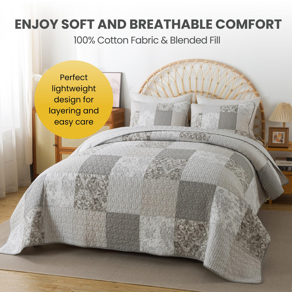 Silver Linings Patchwork Gray Cotton Quilt Set, with 1 Sham