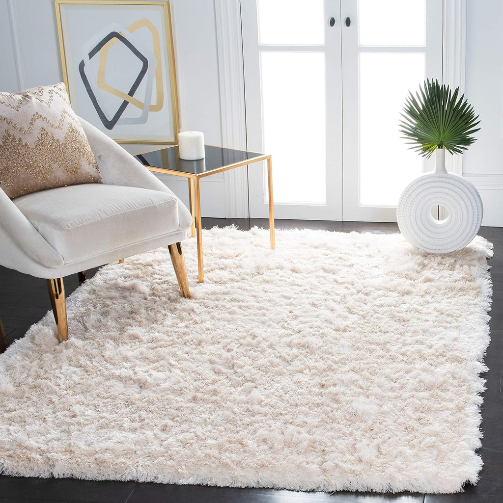 Paris Shag Square Rug 5', Soft Plush Modern Ivory SG511-1212