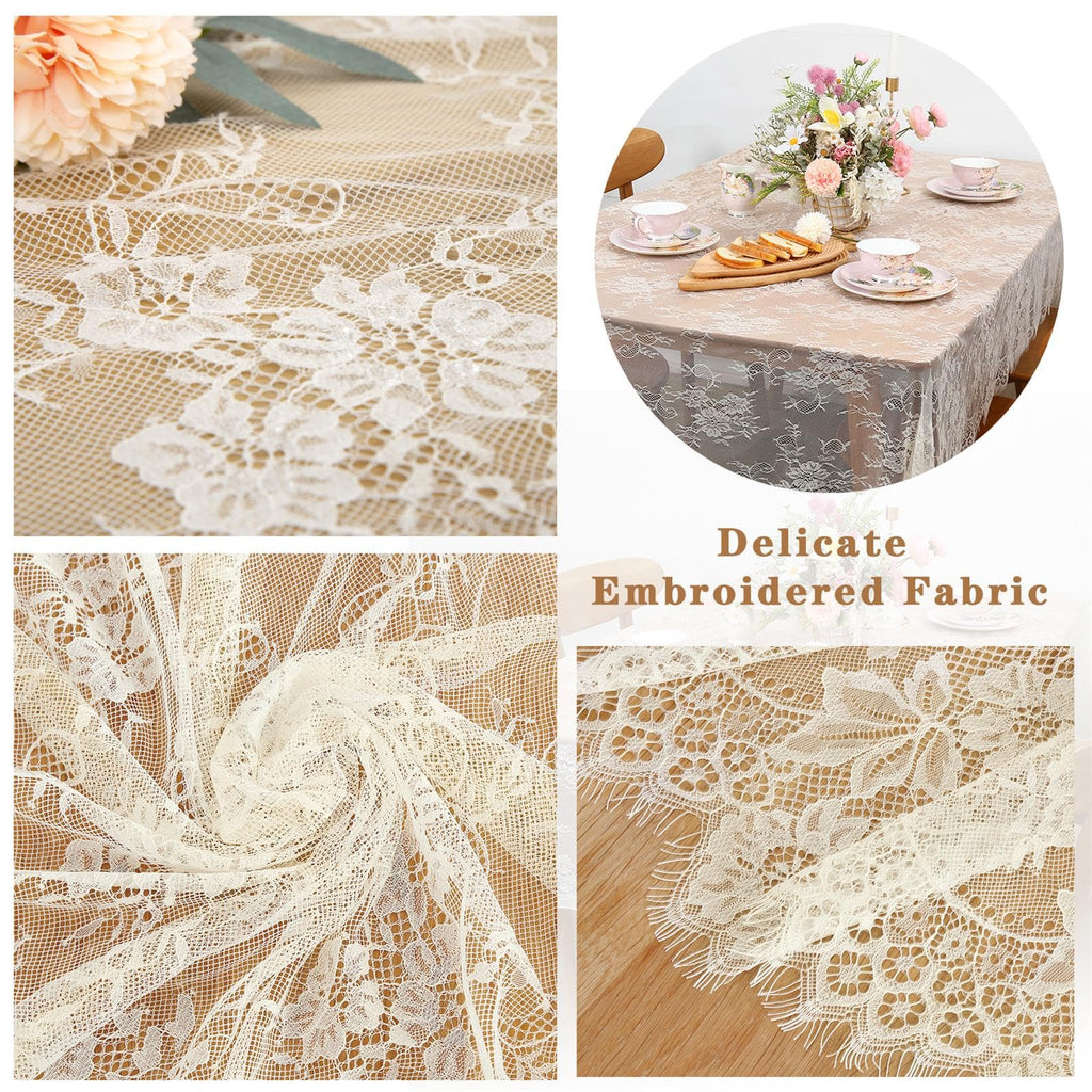 10 Pieces Lace Ivory Table Cloth 60x120 Inch Vintage Wedding Floral