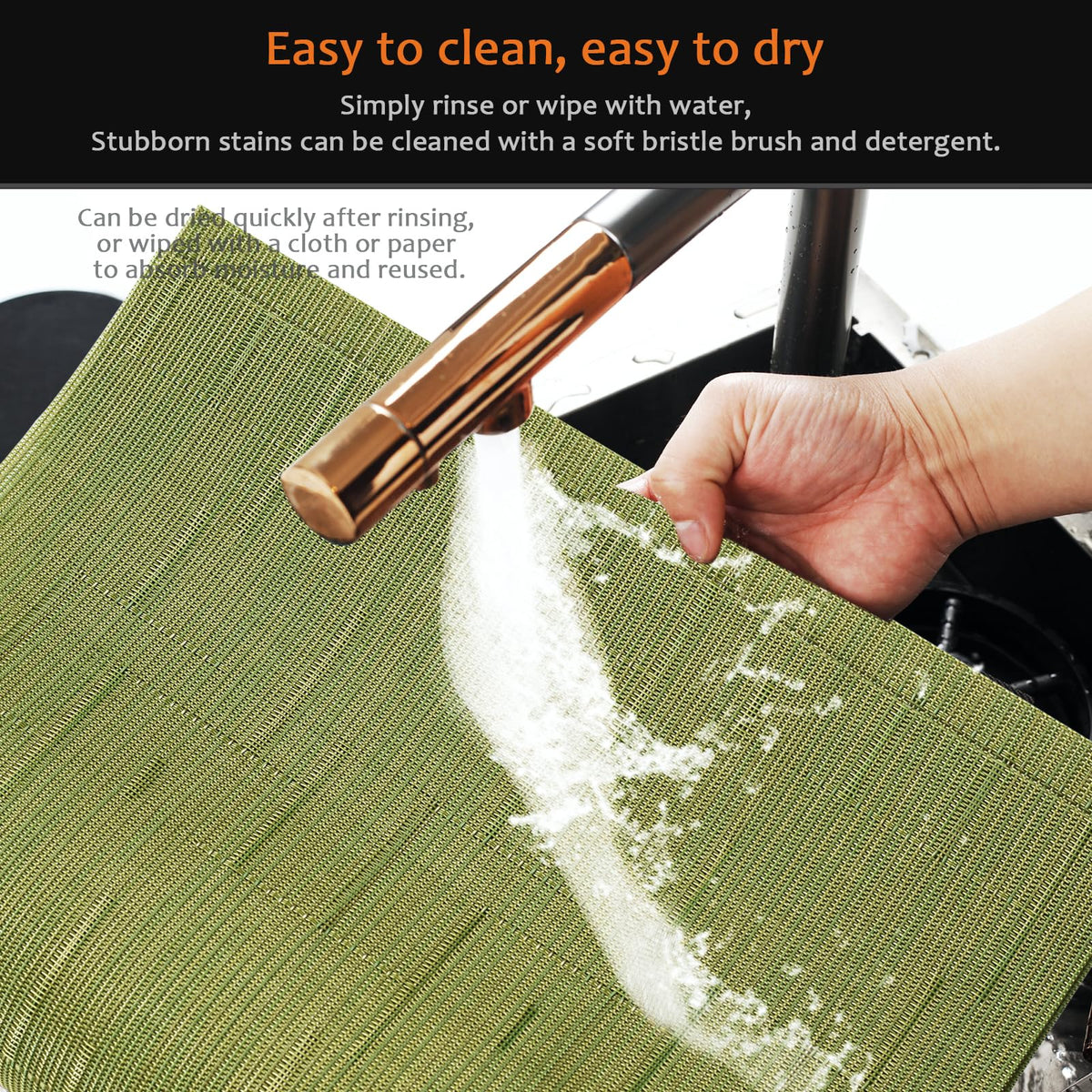 Green Vinyl Placemats Set of 12, Heat Resistant Table Placemats