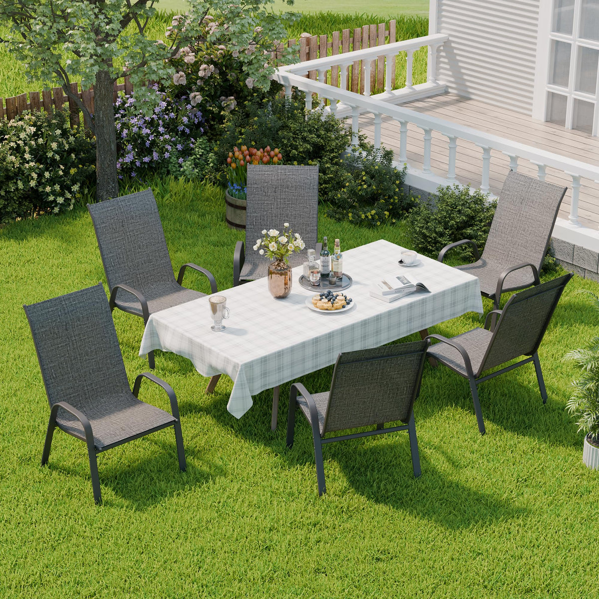 Patio Chairs Set of 6, Stackable Outdoor Dining Chairs for All Weather, Metal Modern Outside Furniture Chair for Pool