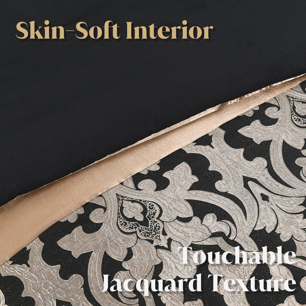 Black Gold Jacquard Comforter Set, 7PCS Bed in a Bag