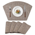 Round Table Placemats Set of 4, Faux Leather Wedge Place Mats, Camel