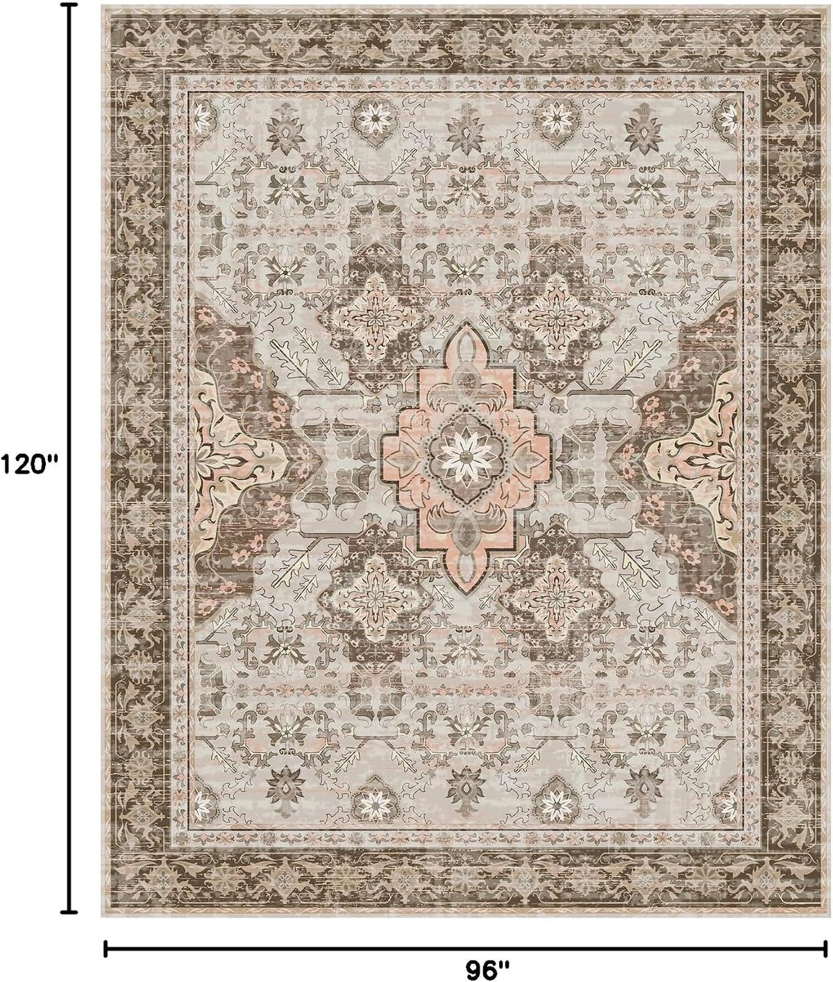 8x10 Area Rugs, Large Non-Slip Washable Rug, Boho Vintage Retro Medallion Print Pattern Carpet Dining Room Home