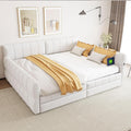 Queen Daybed Frame with 2 Drawers, Lambswool Upholstered Day Bed with USB Ports, Wood Slat Support, No Box Spring