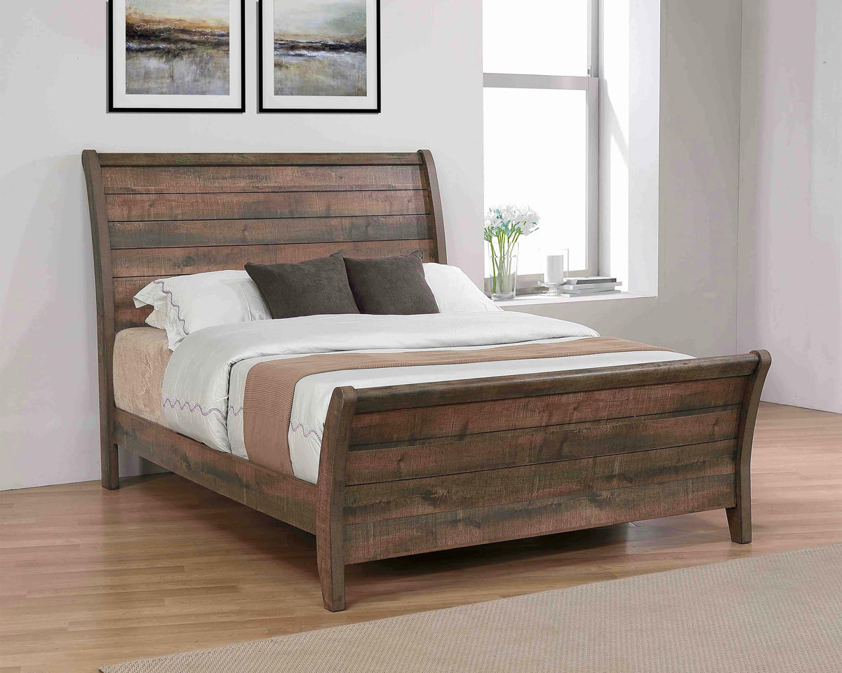 Home Furnishings Frederick Farmhouse Wood Queen Size Sleigh Bed Frame 55-inch Headboard Weathered Oak 222961Q