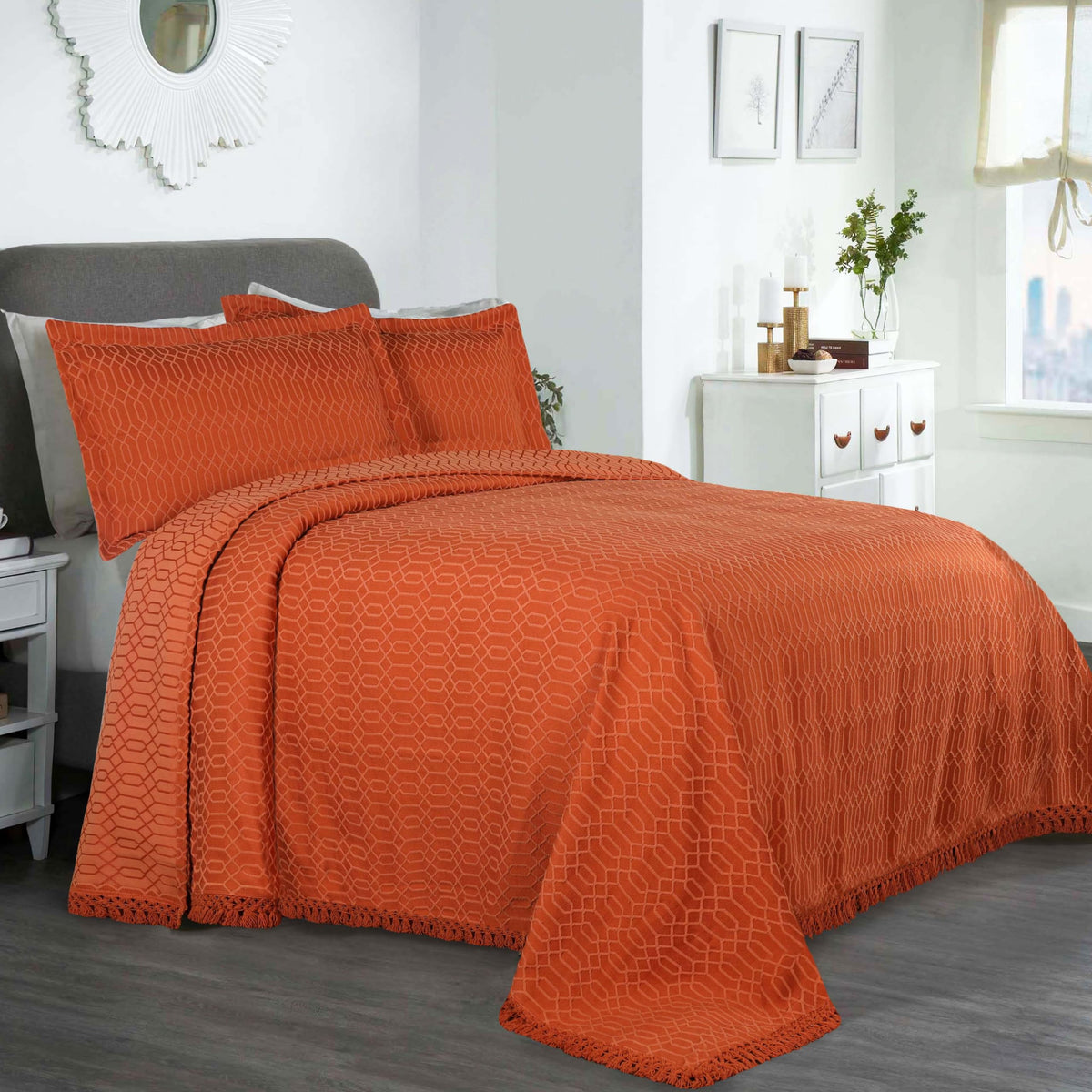 Remi Cotton Blend 3 Piece Bedspread Set, Home Bed Decor, Oversized Bedspread, 2 Pillow Shams, Medium Weight Blanket