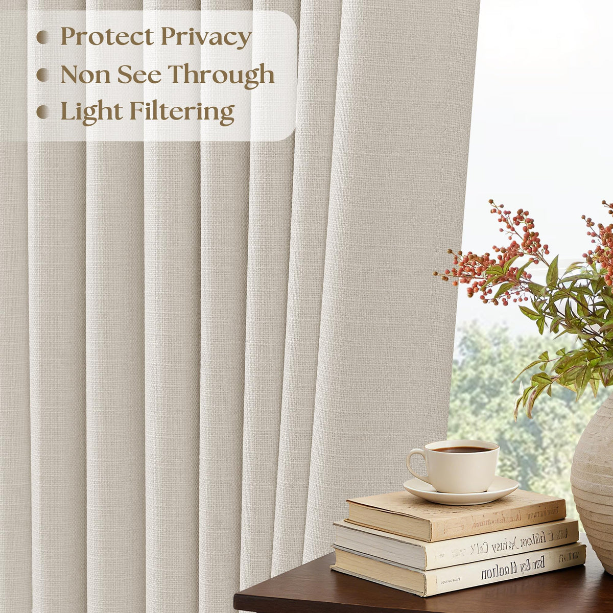 108 Inch Pinch Pleated Linen Curtains Bedroom 2 Panels Set