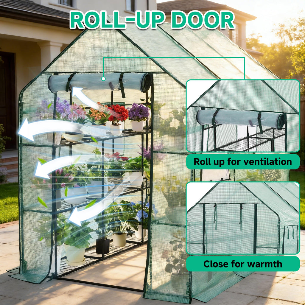 Walk-in Outdoor Greenhouse, 56 x 85 x 77 Inch, 3 Tiers, Green