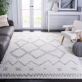 Arizona Shag Collection Area Rug - 6'7" Square, Ivory & Grey, Moroccan Boho Design, Non-Shedding & Easy to Clean
