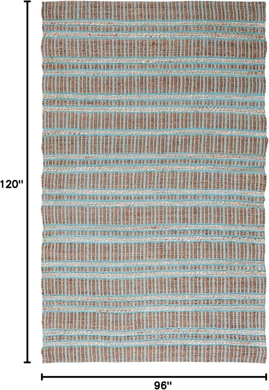 Area Rug - Natural Fiber Collection - Large - Teal & Natural, Handmade Jute & Cotton Flat Weave, Stripe Pattern