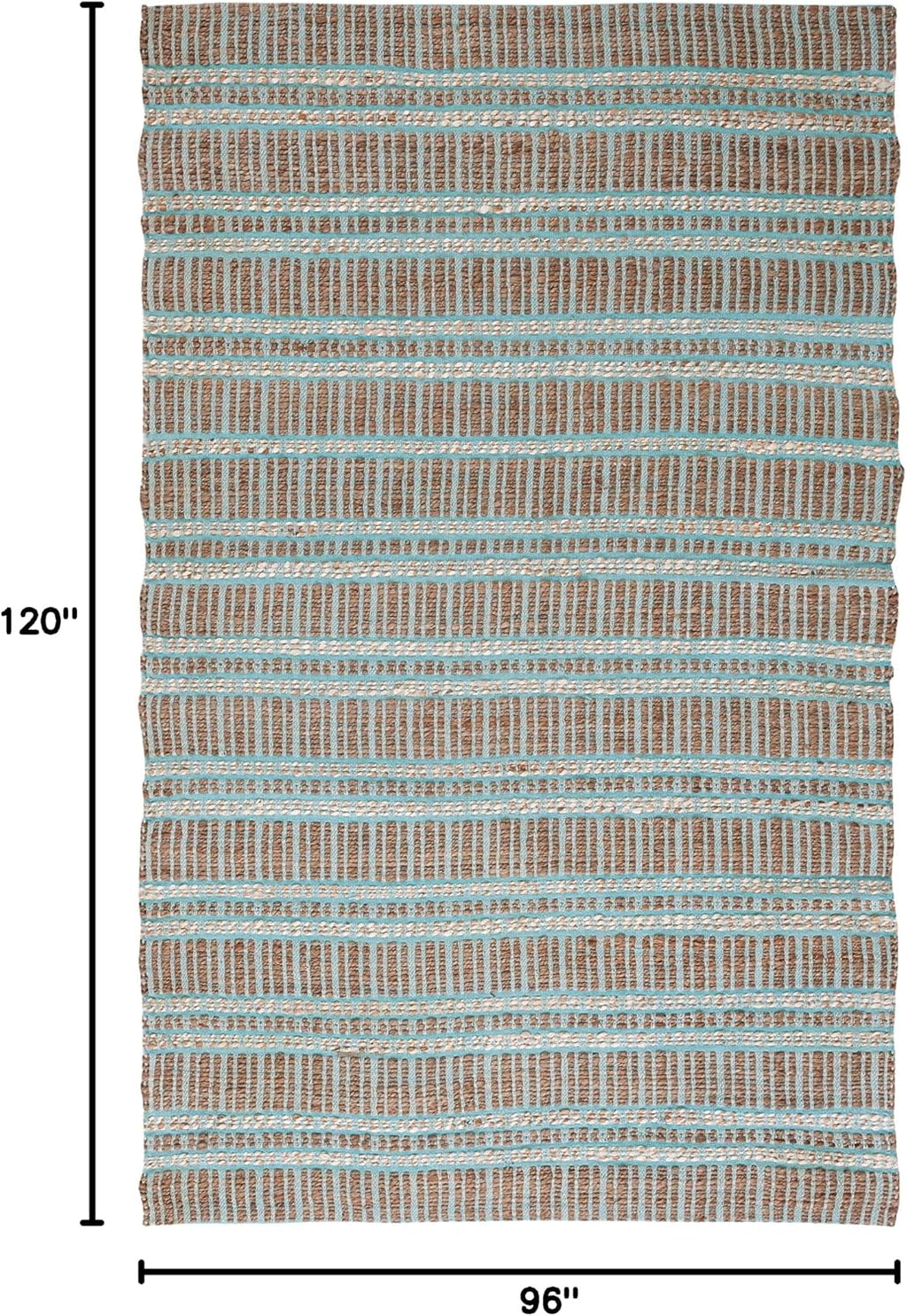 Area Rug - Natural Fiber Collection - Large - Teal & Natural, Handmade Jute & Cotton Flat Weave, Stripe Pattern