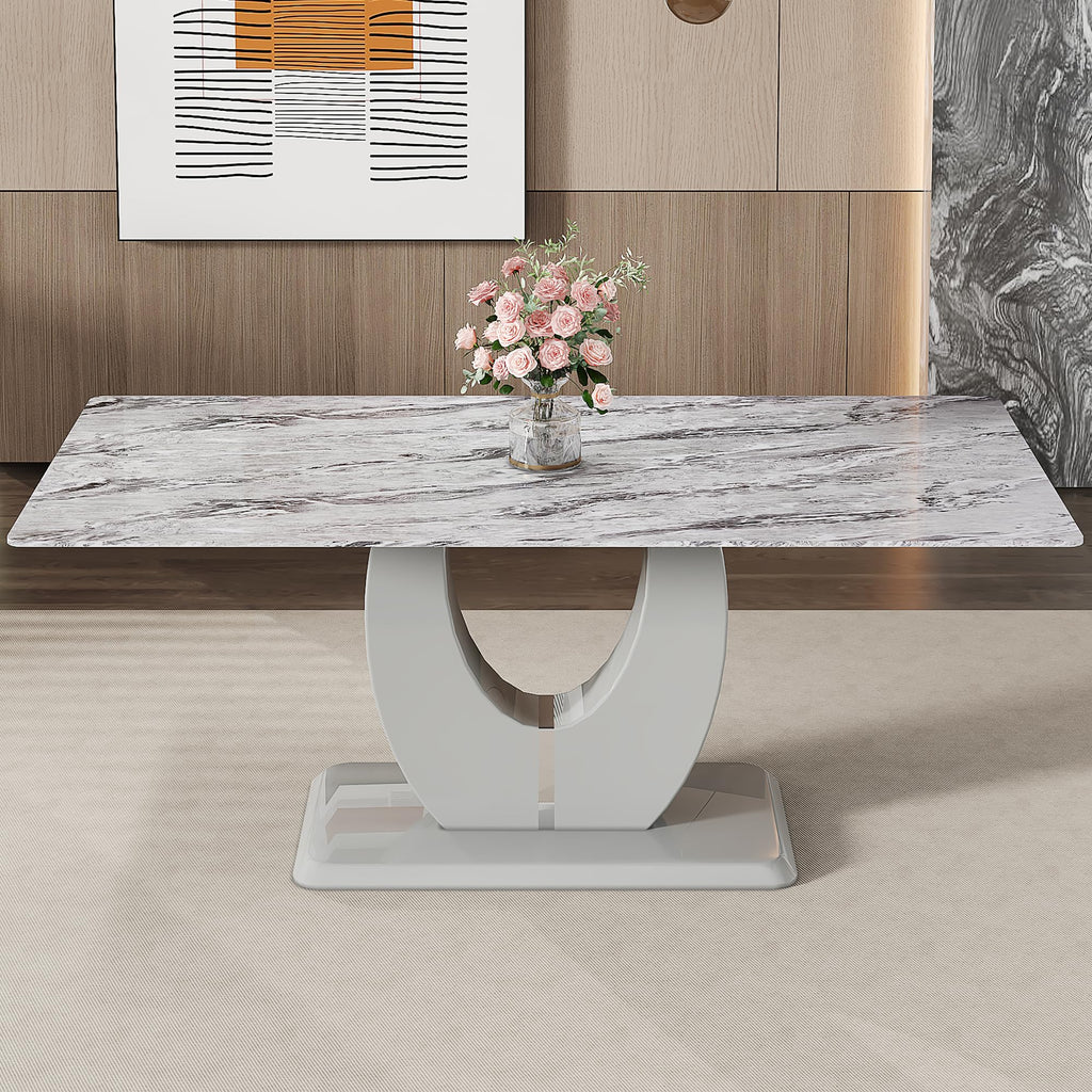 Inspired Saarinen Style 71-Inch Gray Faux Marble Dining Table with Pedestal Base