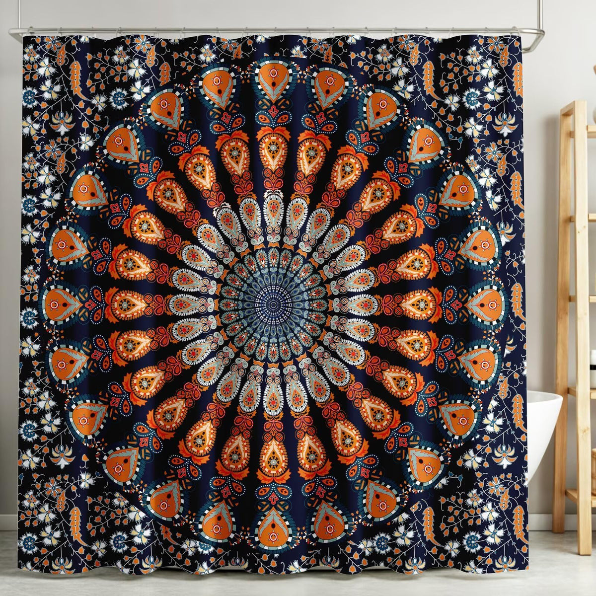 Indian Hippie Bohemian Shower Curtain Beautiful Peacock Mandala Multi Color Waterproof Fabric Bathroom Curtains Home
