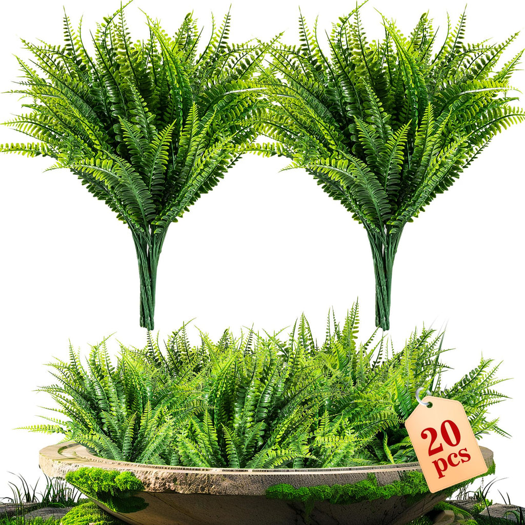 20PCS Fake Fern for Outdoor - Artificial Boston Fern Stems Decor