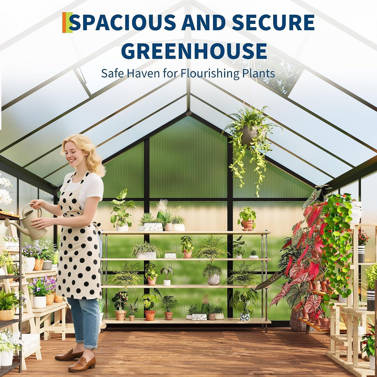 6x10 FT Greenhouse, Outdoor Sliding Door, Polycarbonate Greenhouse with Aluminum Frame, Lockable Door and Ajustable