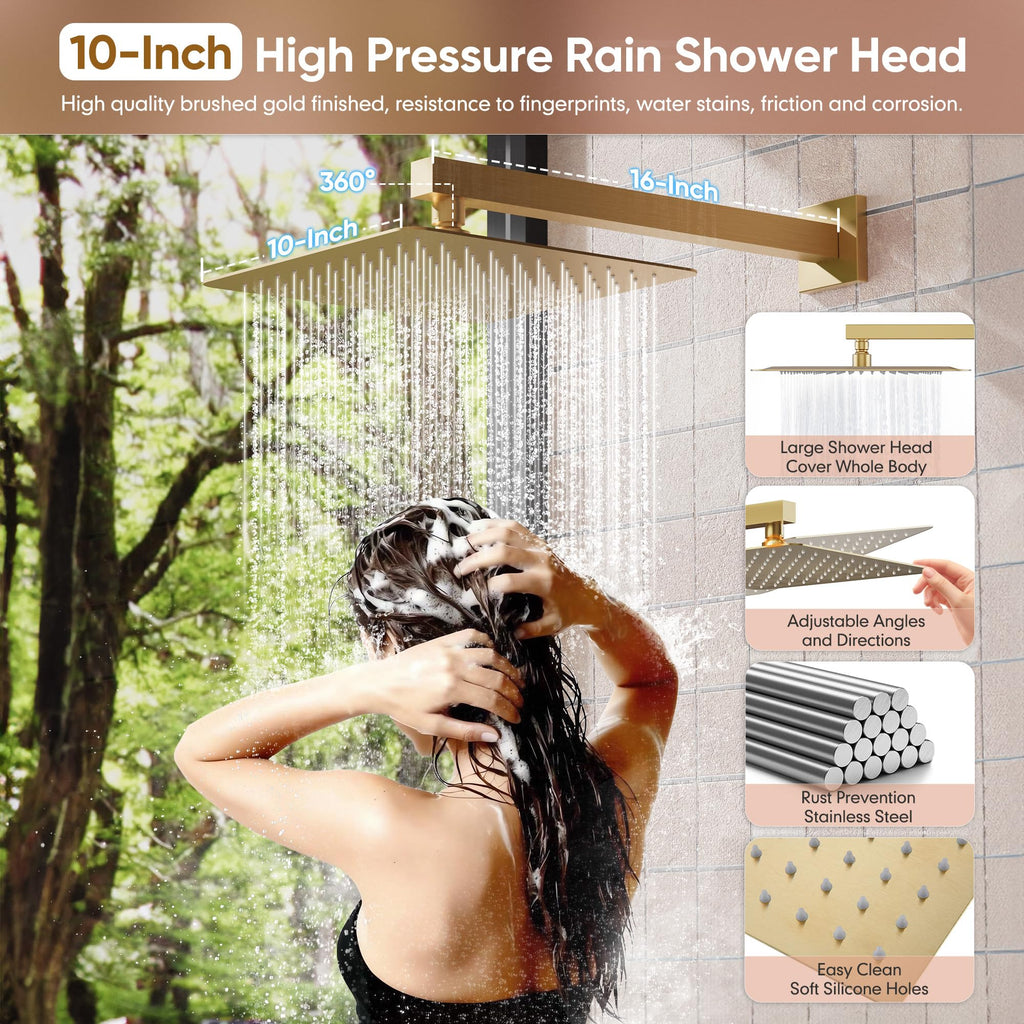 Brushed Gold Shower System, Gold Shower Faucet Set with Tub Spout