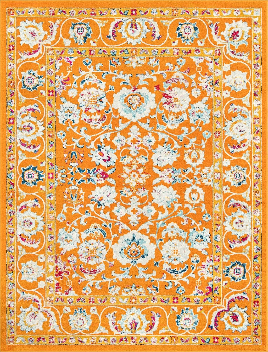 Aurelia Rug - Orange Easy-Clean Area Rug - Vintage Traditional Medallion Design, Perfect for Living Rooms