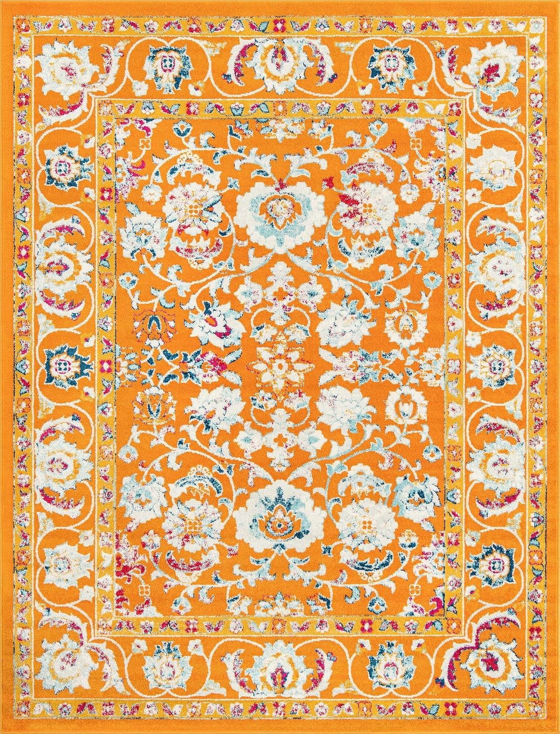 Aurelia Rug - Orange Easy-Clean Area Rug - Vintage Traditional Medallion Design, Perfect for Living Rooms