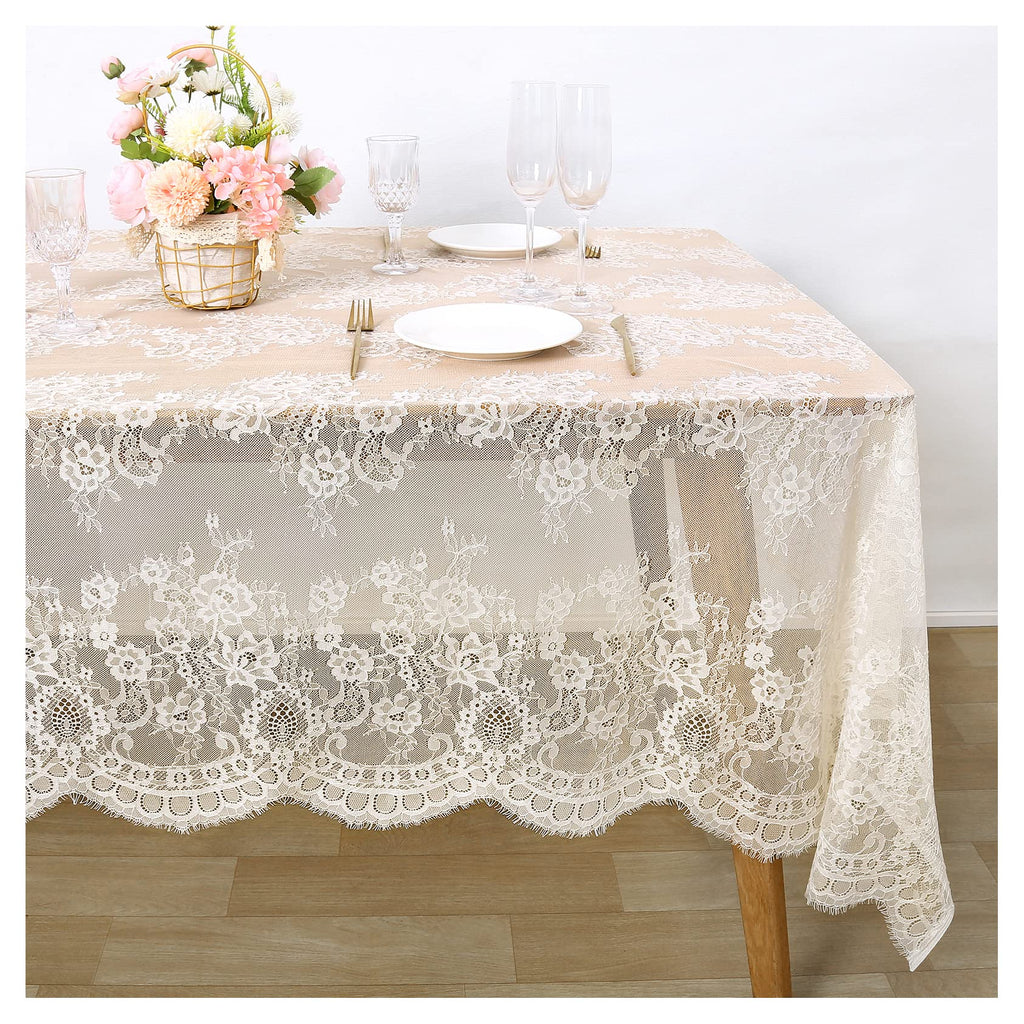 Ivory Lace Tablecloth 60x120 Inches Classic Wedding Lace Tablecloths Overlay Party Table Cover for Bridal Shower