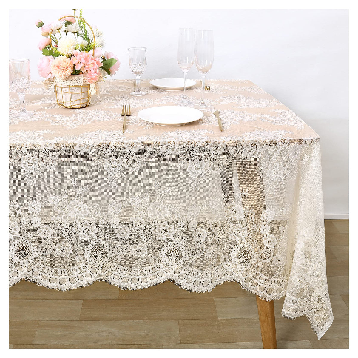Ivory Lace Tablecloth 60x120 Inches Classic Wedding Lace Tablecloths Overlay Party Table Cover for Bridal Shower