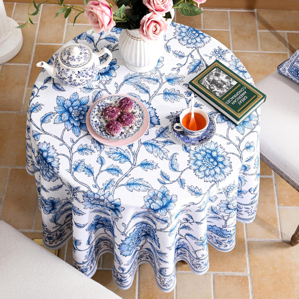 Designer French Round Reusable Tablecloth, Diameter 67"