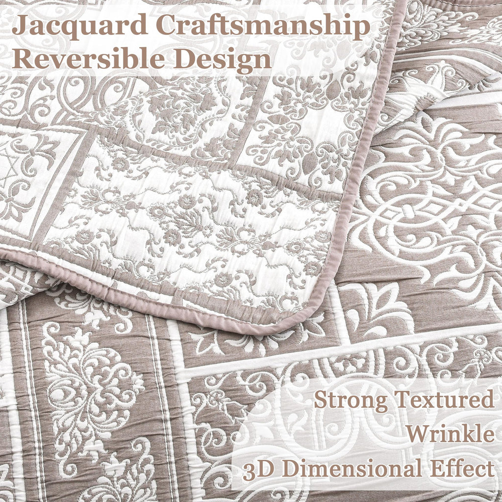 3 Piece Brown Patchwork Bedspread Sets King Size, Boho Reversible Jacquard Bedding Set for All Season, Soft